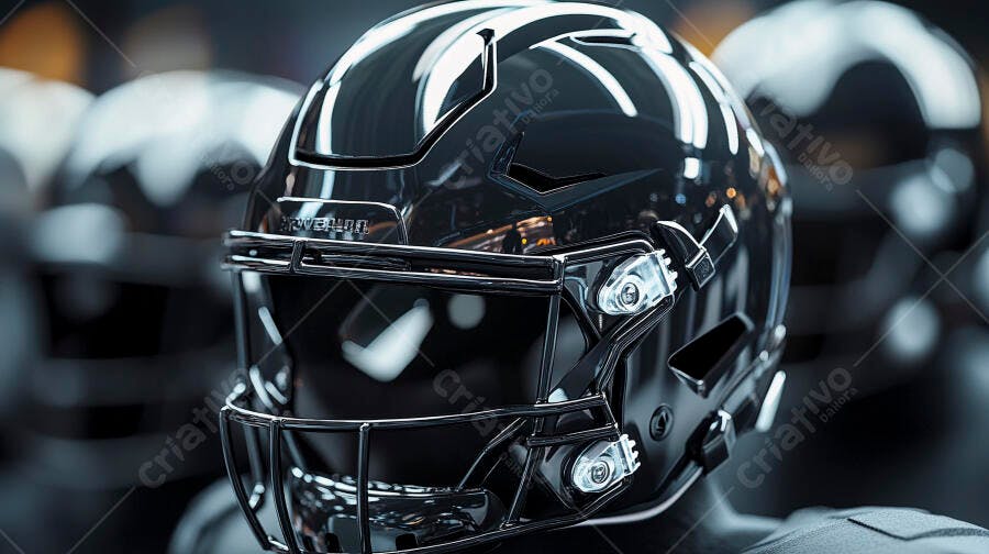Foto Capacete Futebol Americano Preto Brilhante Close-up Esporte