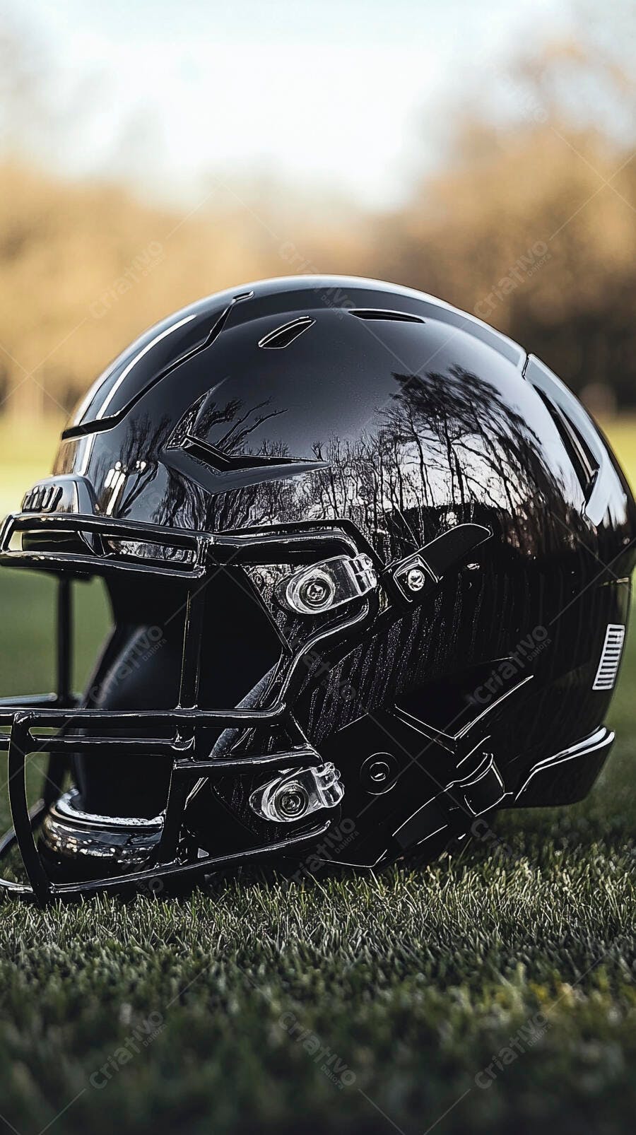 Foto Capacete Futebol Americano Preto Gramado Esporte