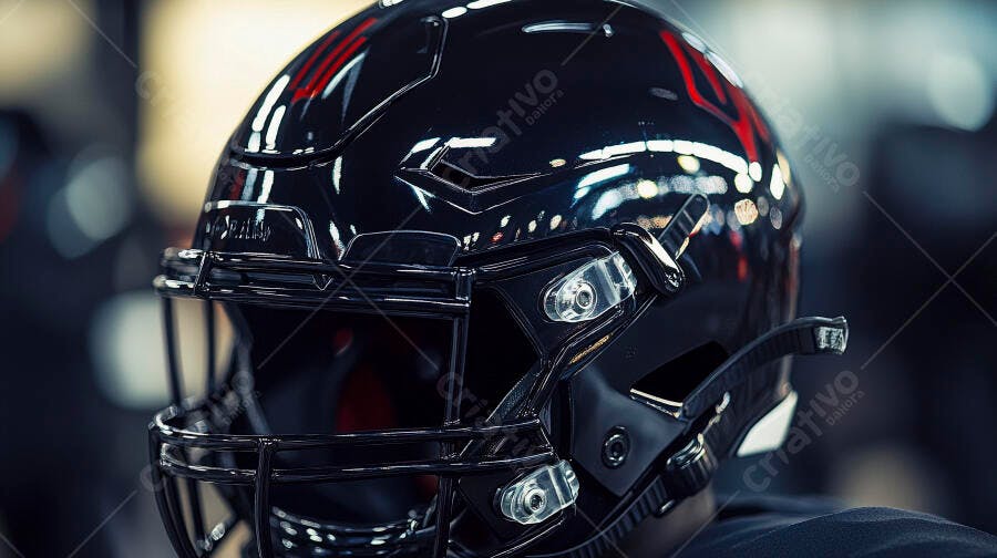 Foto Capacete Futebol Americano Preto Detalhes Vermelhos Esporte
