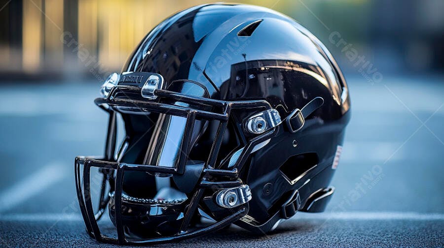 Foto Capacete Futebol Americano Preto Brilhante Campo Esportivo