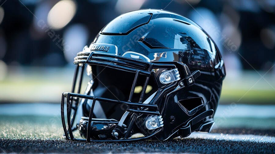 Foto Capacete Futebol Americano Preto Campo Esporte