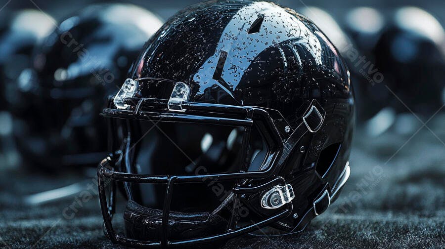 Foto Capacete Futebol Americano Preto Brilhante Campo Escuro