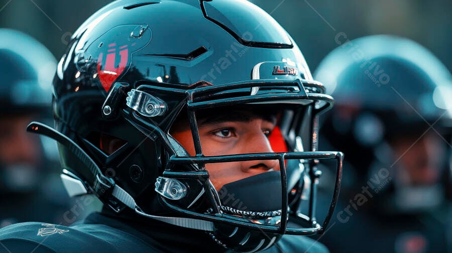 Foto Jogador Futebol Americano Capacete Preto Olhar Focado