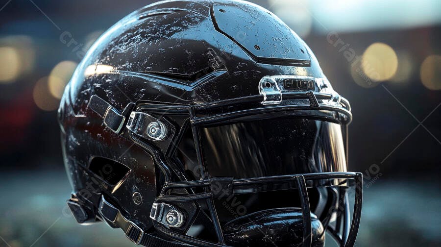 Foto Capacete Futebol Americano Preto Brilhante Campo