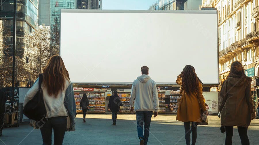Foto Pessoas Olhando Outdoor em Branco Rua da Cidade