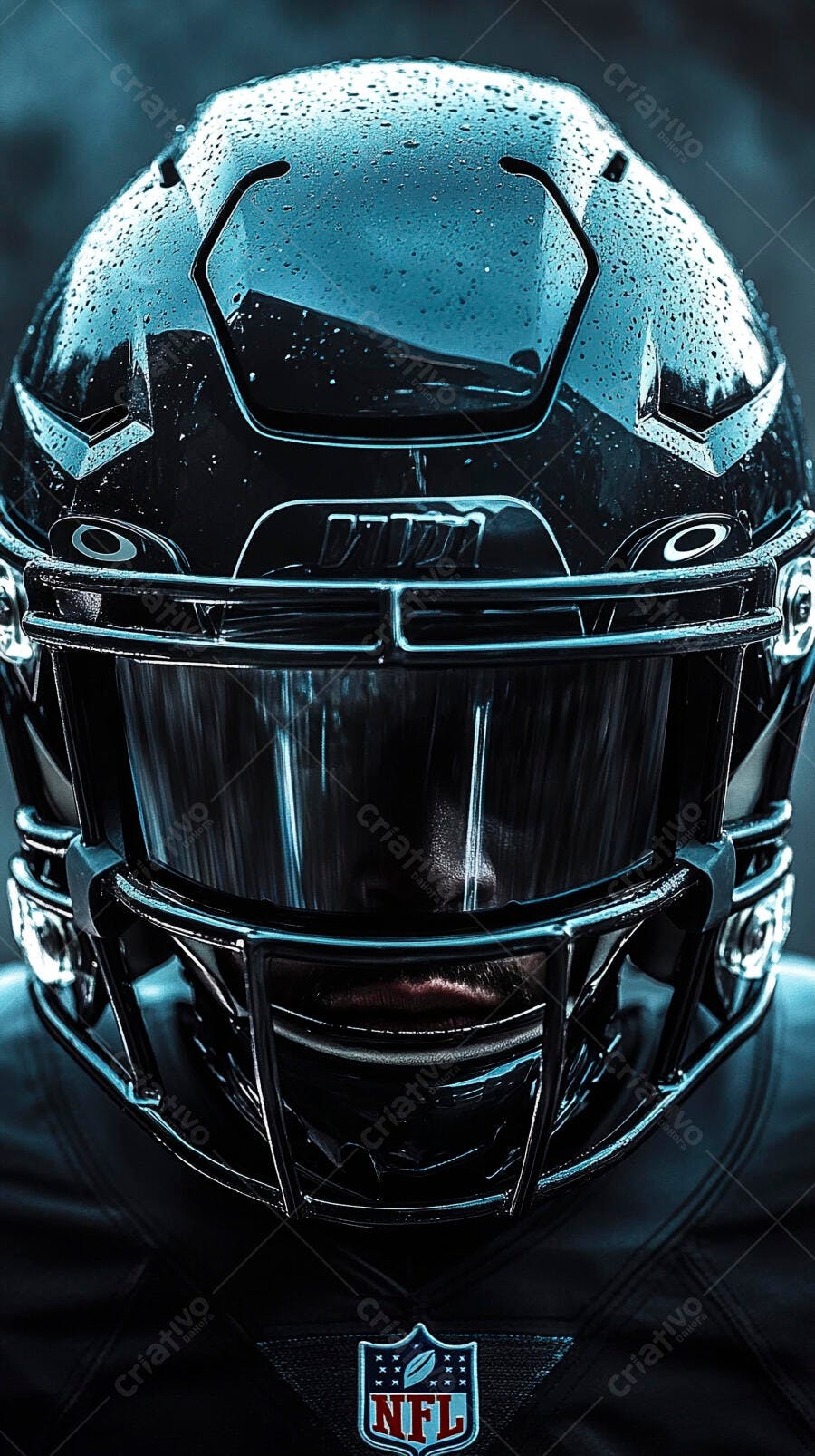 Foto Capacete Futebol Americano NFL Preto com Gotas de Água