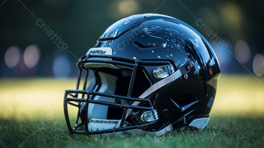 Foto Capacete Futebol Americano Preto Campo Gramado Esporte