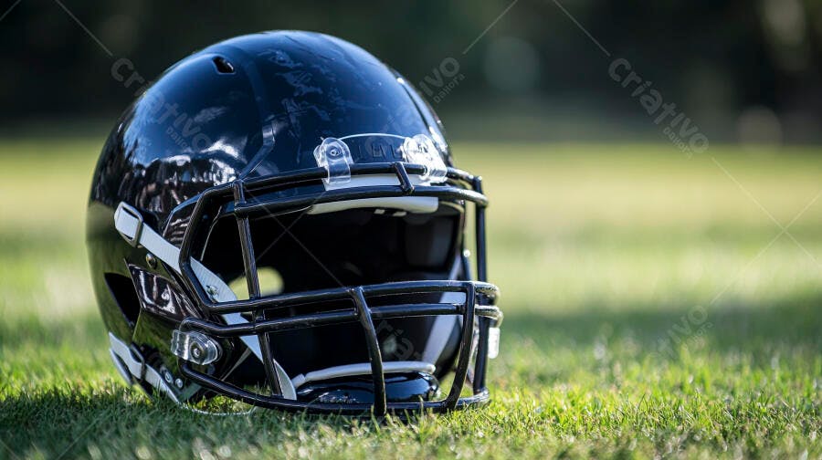 Foto Capacete Futebol Americano Campo Gramado Esporte