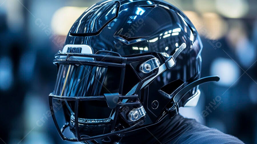 Capacete de futebol americano preto brilhante com visor para atleta