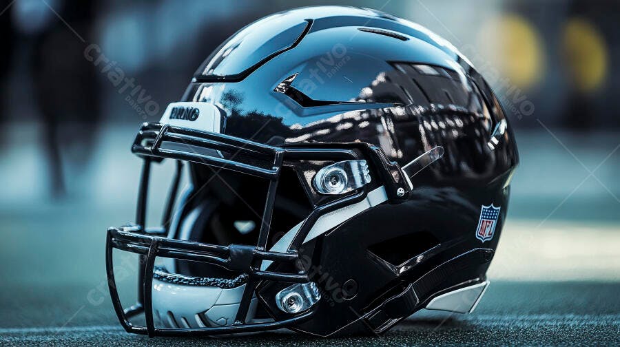 Foto Capacete Futebol Americano Preto Brilhante Close-up Esporte