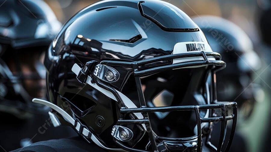 Foto Capacete Futebol Americano Preto Brilhante Close-up Esporte