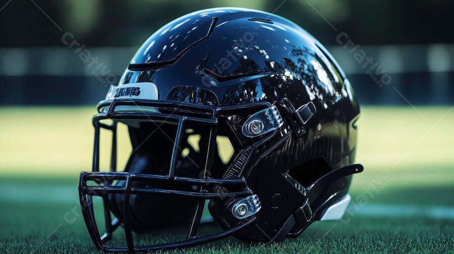Foto Capacete Futebol Americano Preto Campo Gramado Esporte