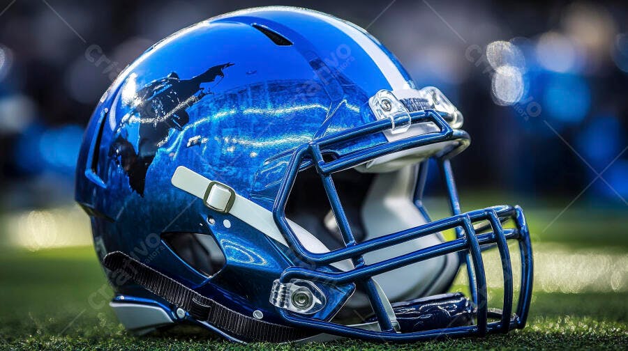 Foto Capacete Futebol Americano Azul Gramado Esporte