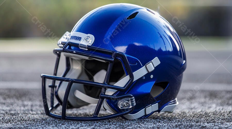 Foto Capacete Futebol Americano Azul Campo Esportivo