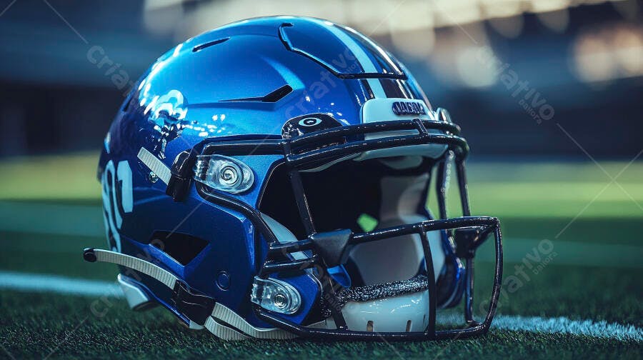 Foto Capacete Futebol Americano Azul Campo Esportivo