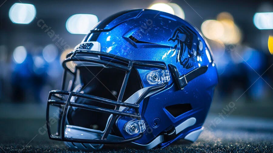 Foto Capacete Futebol Americano Azul Brilhante Campo Noturno