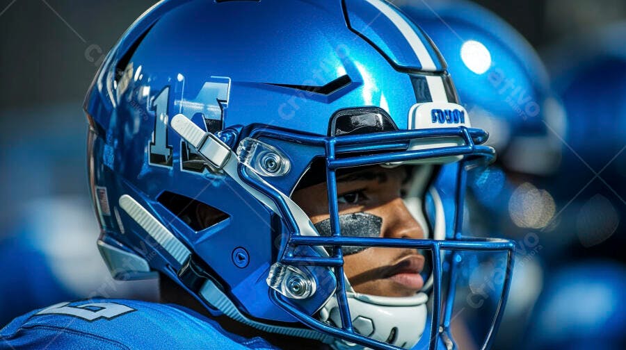 Foto Jogador Futebol Americano Capacete Azul Close-up