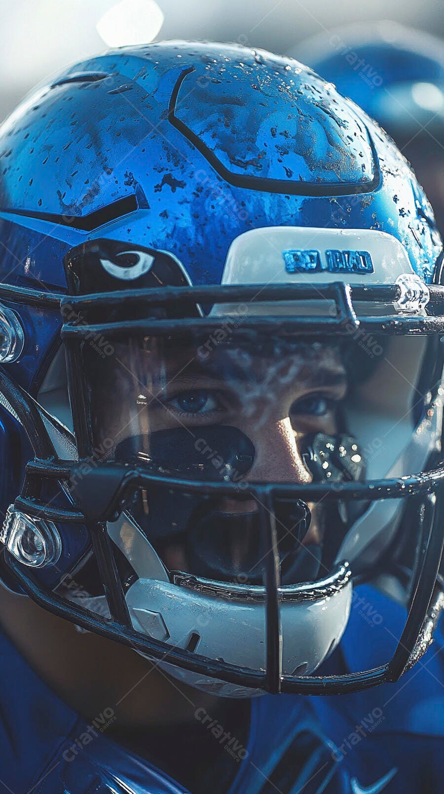 Foto Jogador Futebol Americano Capacete Azul Close-up