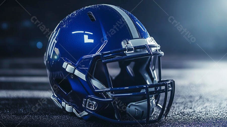 Foto Capacete Futebol Americano Azul Escuro Campo Esportivo