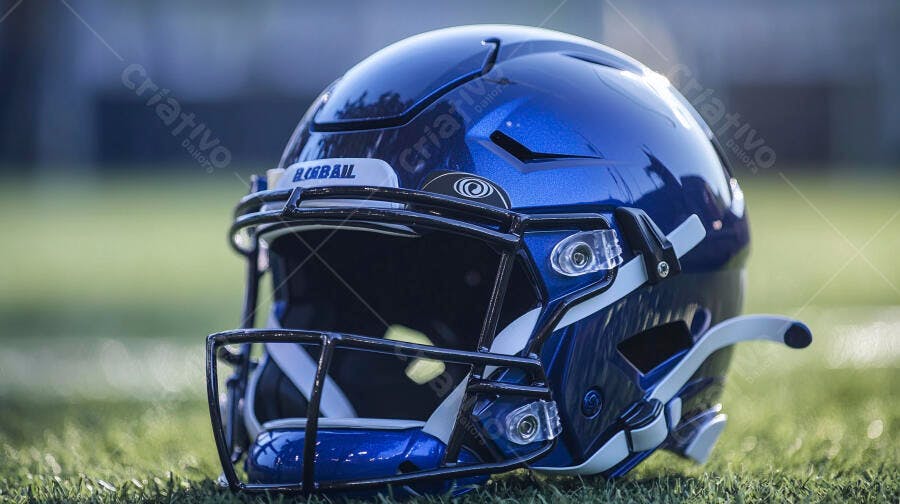 Foto Capacete Futebol Americano Azul Campo Gramado Esporte