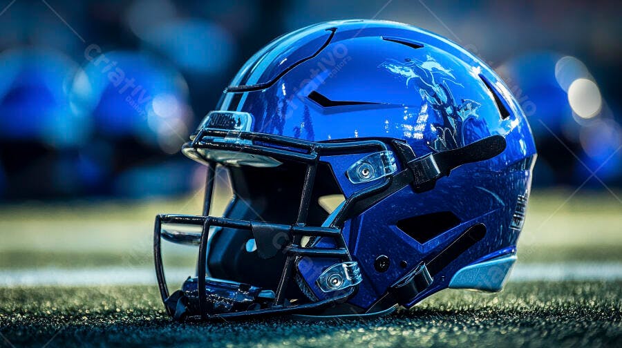 Foto Capacete Futebol Americano Azul Campo Esportivo