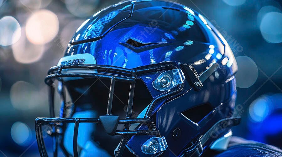 Foto Capacete Futebol Americano Azul Brilhante Campo Noturno