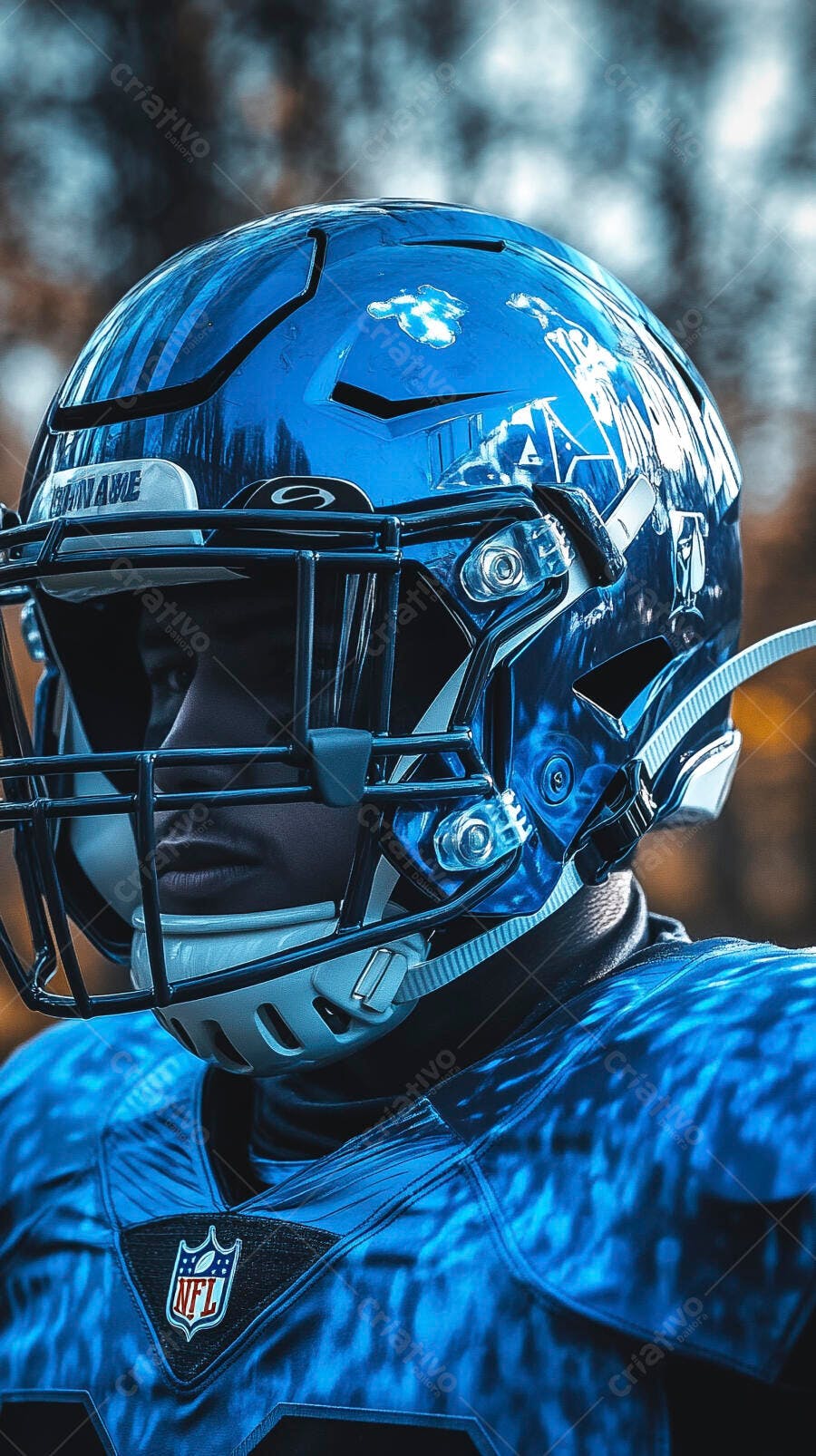 Foto Jogador Futebol Americano Capacete Azul NFL Close-up