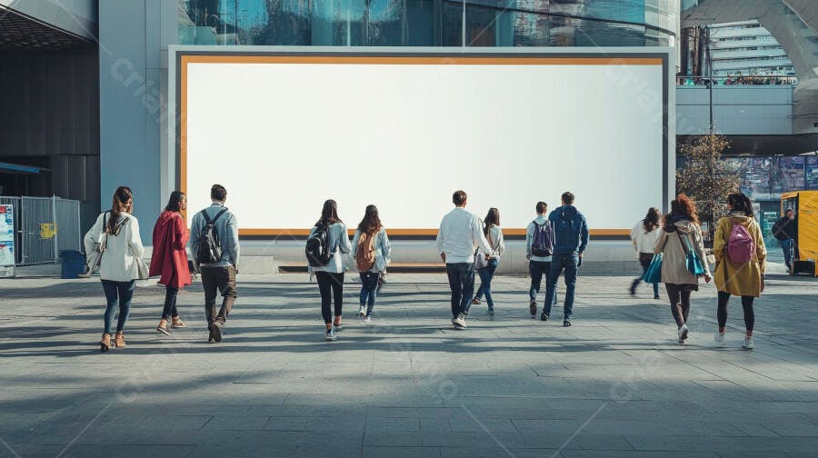 Foto Outdoor Digital em Branco Pessoas Andando Cidade