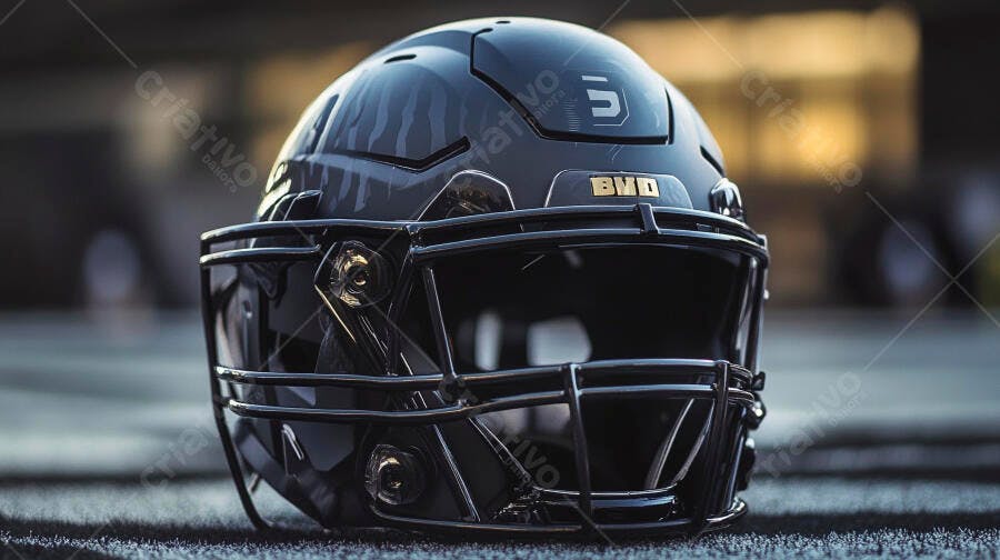 Foto Capacete Futebol Americano Preto Detalhes Metálicos Esporte