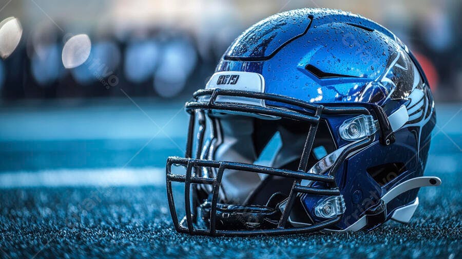 Foto Capacete Futebol Americano Azul Campo Esportivo