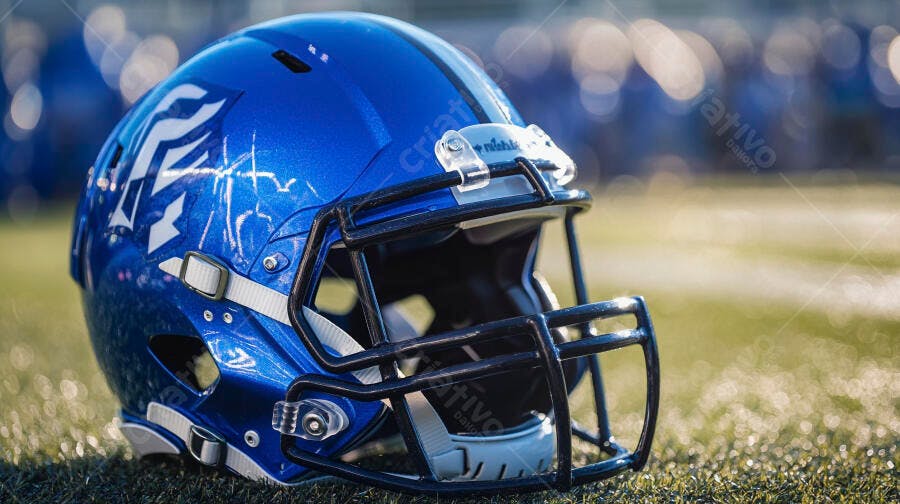 Foto Capacete Futebol Americano Azul Gramado Campo Esporte