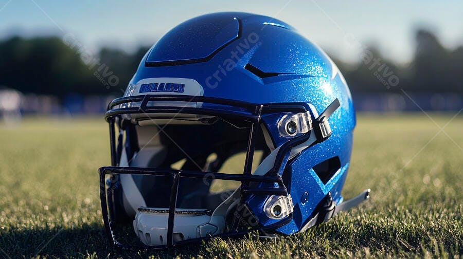 Foto Capacete Futebol Americano Brilhante Campo Gramado