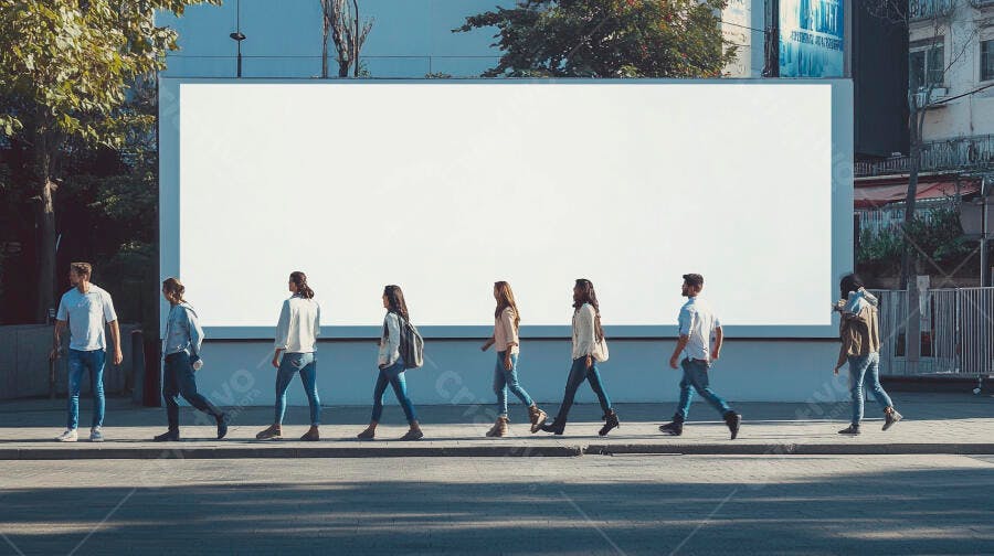 Foto Pessoas Andando Outdoor Publicidade em Branco Rua Cidade