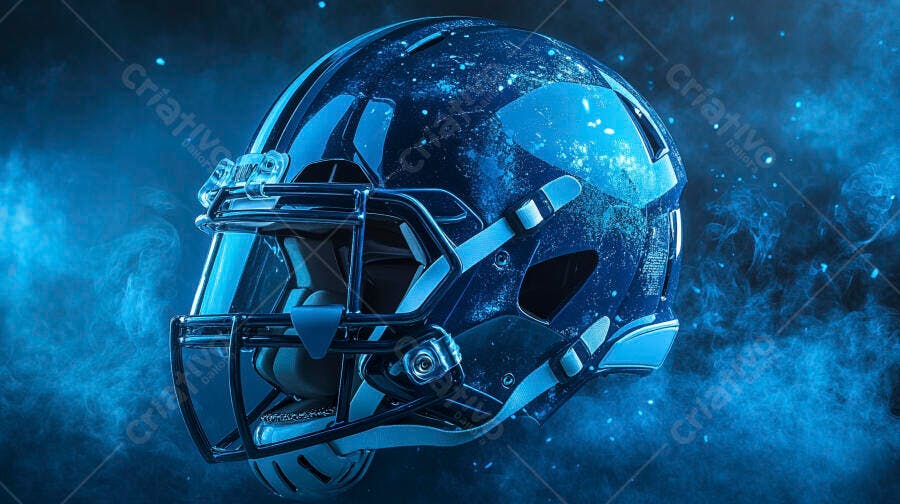 Foto Capacete Futebol Americano Brilhante Fundo Azul Escuro