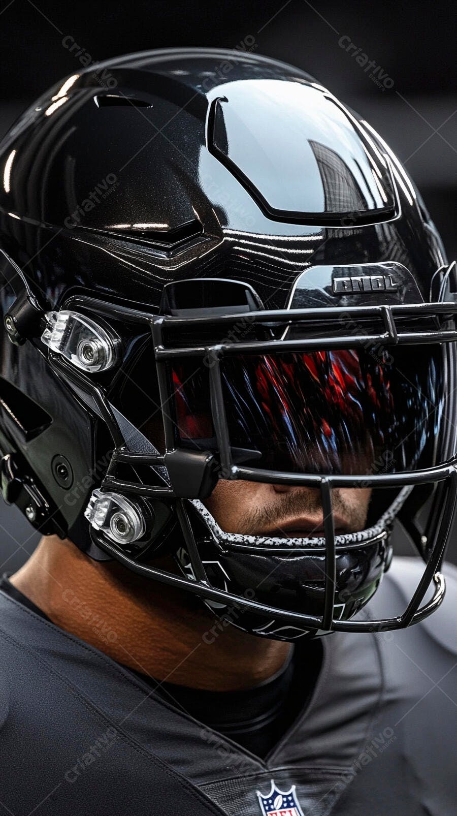 Foto Jogador Futebol Americano Capacete Preto Estúdio
