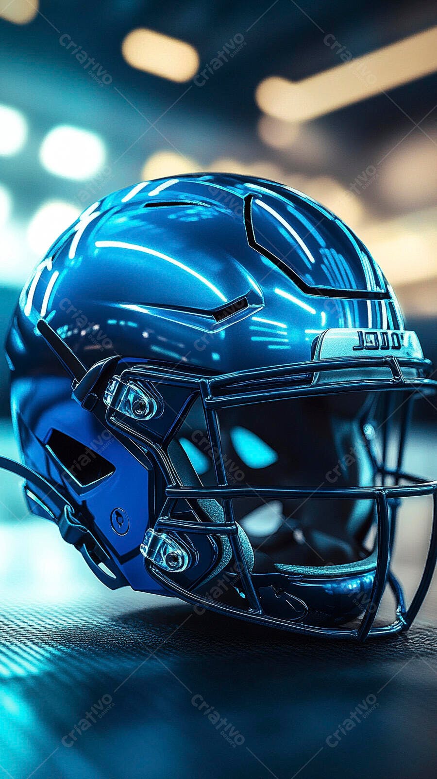 Foto Capacete Futebol Americano Azul Neon Iluminação Esportiva
