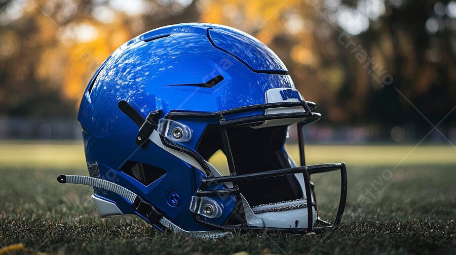 Foto Capacete Futebol Americano Azul Gramado Outono