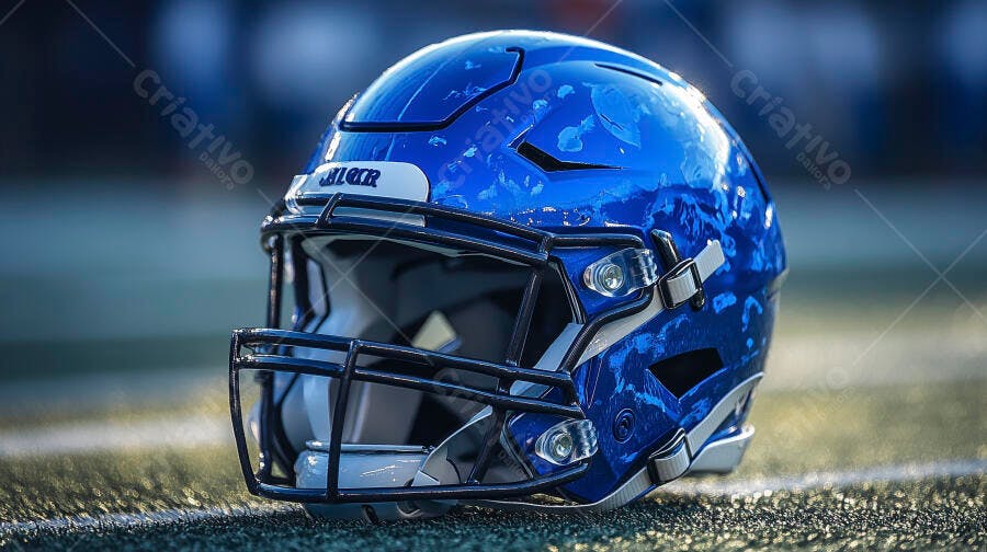 Foto Capacete Futebol Americano Azul Campo Esportivo