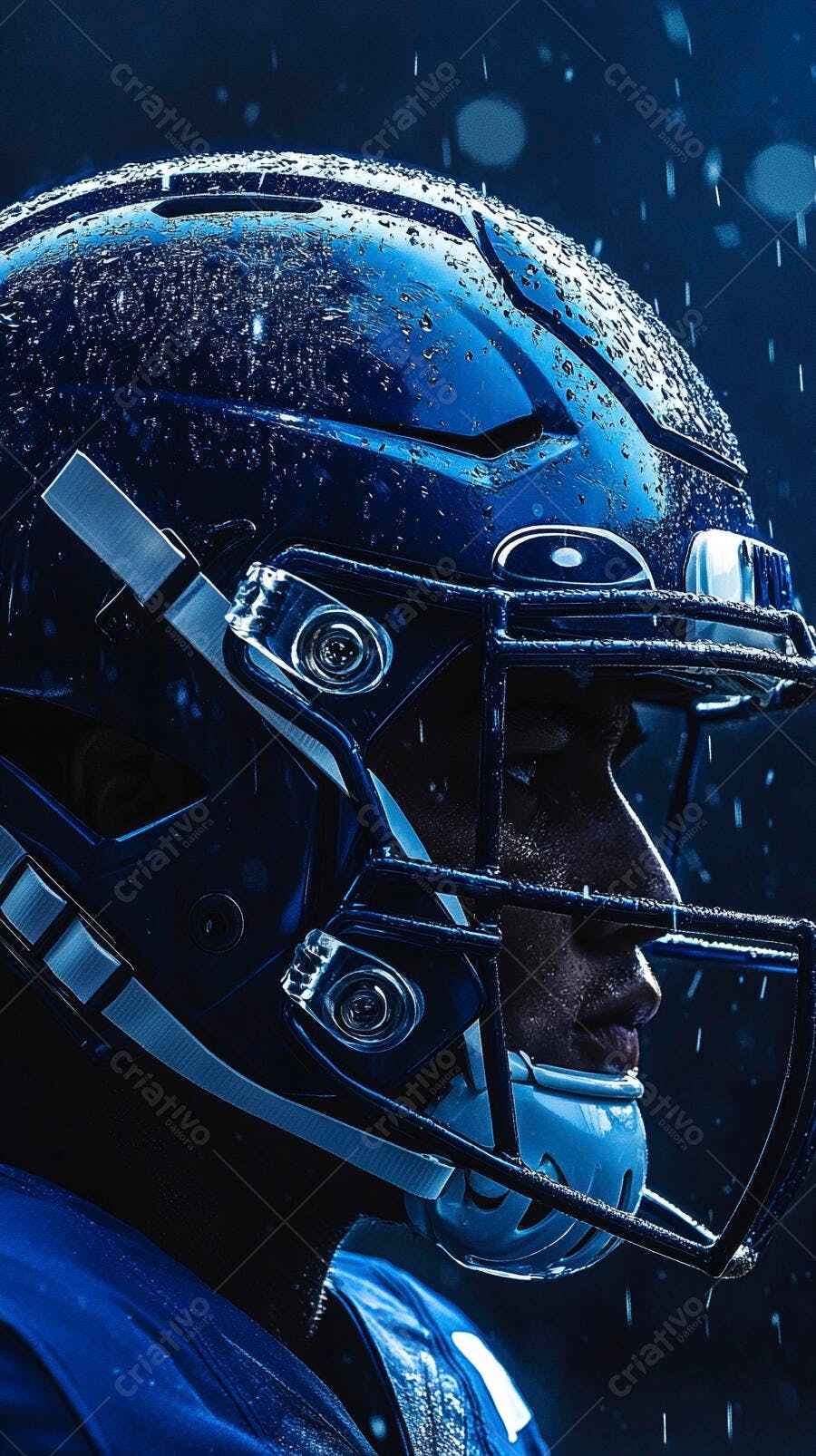 Foto Jogador Futebol Americano Capacete Molhado Chuva Noturna