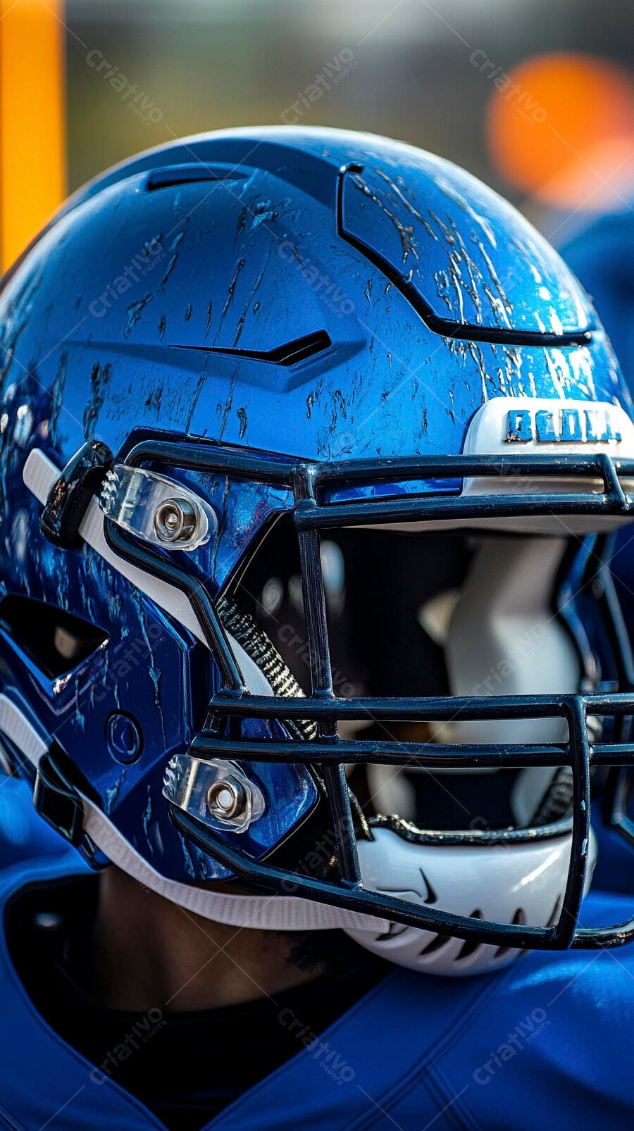 Foto Capacete Futebol Americano Azul Detalhe Textura Desgastada