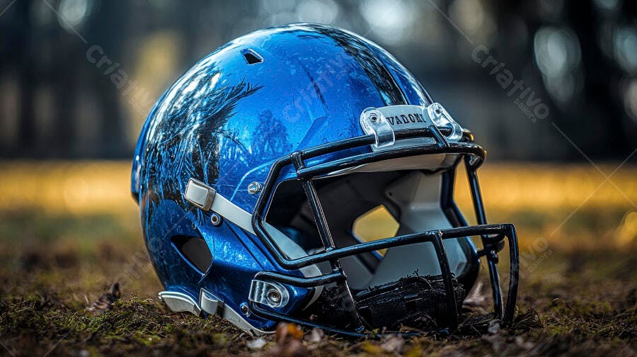 Foto Capacete Futebol Americano Azul Campo Gramado