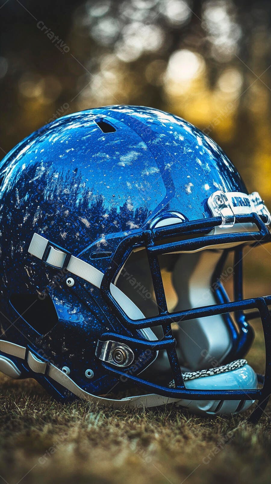 Foto Capacete Futebol Americano Azul Gramado Esporte