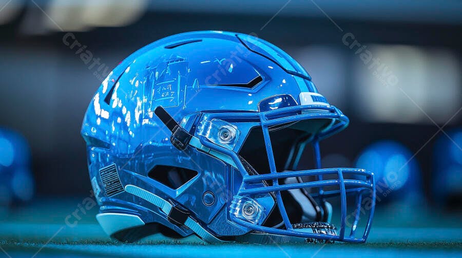 Foto Capacete Futebol Americano Azul Brilhante Campo Esportivo