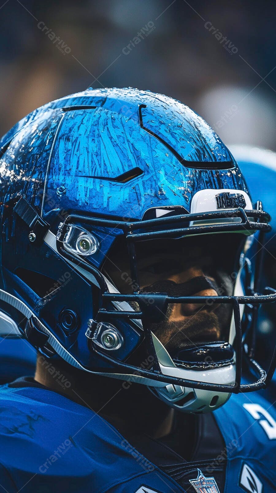 Foto Jogador Futebol Americano Capacete Azul Detalhe Campo