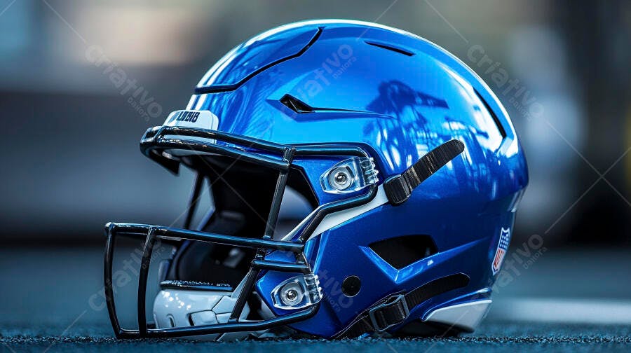 Foto Capacete Futebol Americano Azul Brilhante Campo Esportivo