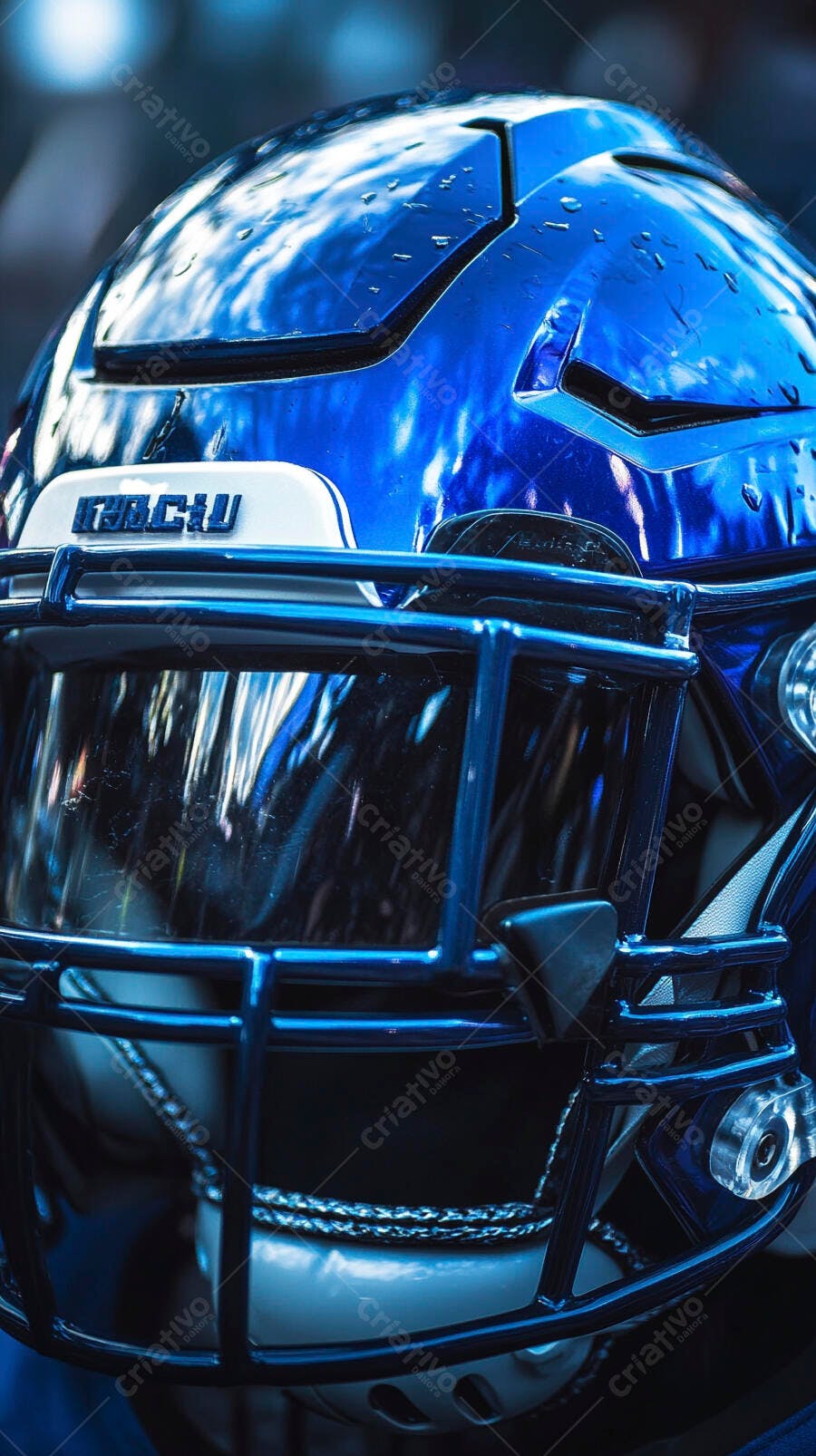 Foto Capacete Futebol Americano Azul Brilhante Detalhe