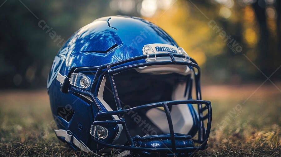 Foto Capacete Futebol Americano Azul Gramado Esporte