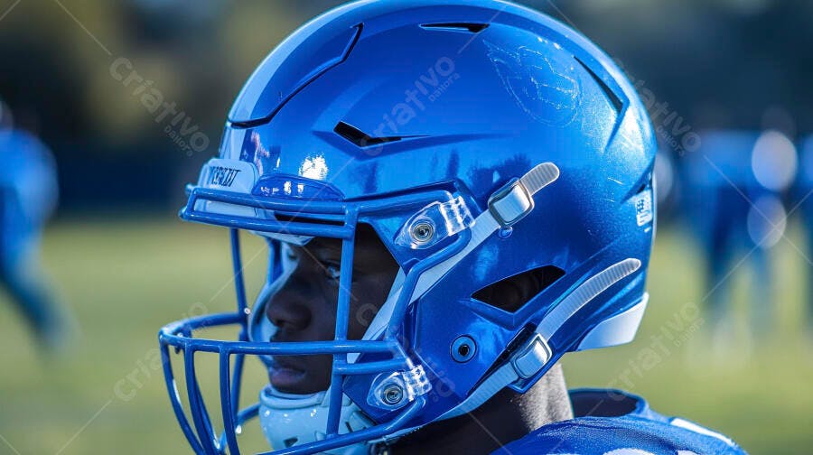 Foto Capacete Futebol Americano Jogador Azul Campo