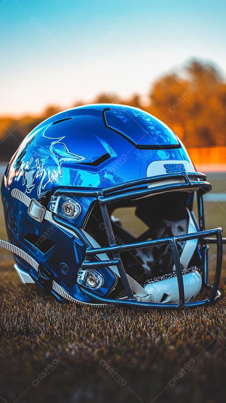 Foto Capacete Futebol Americano Azul Gramado Campo Esporte
