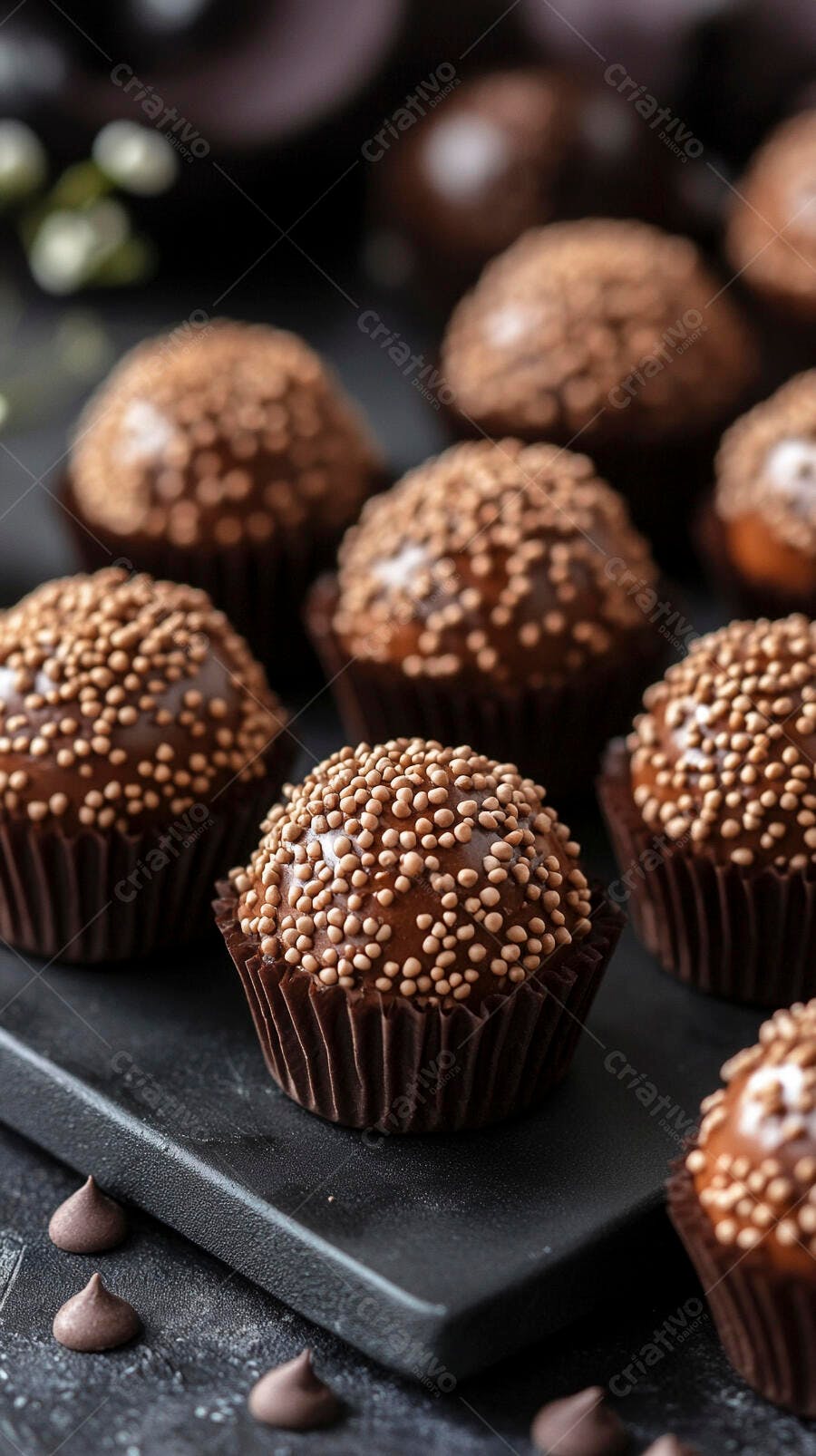 Foto Brigadeiros Gourmet Granulado Fundo Escuro